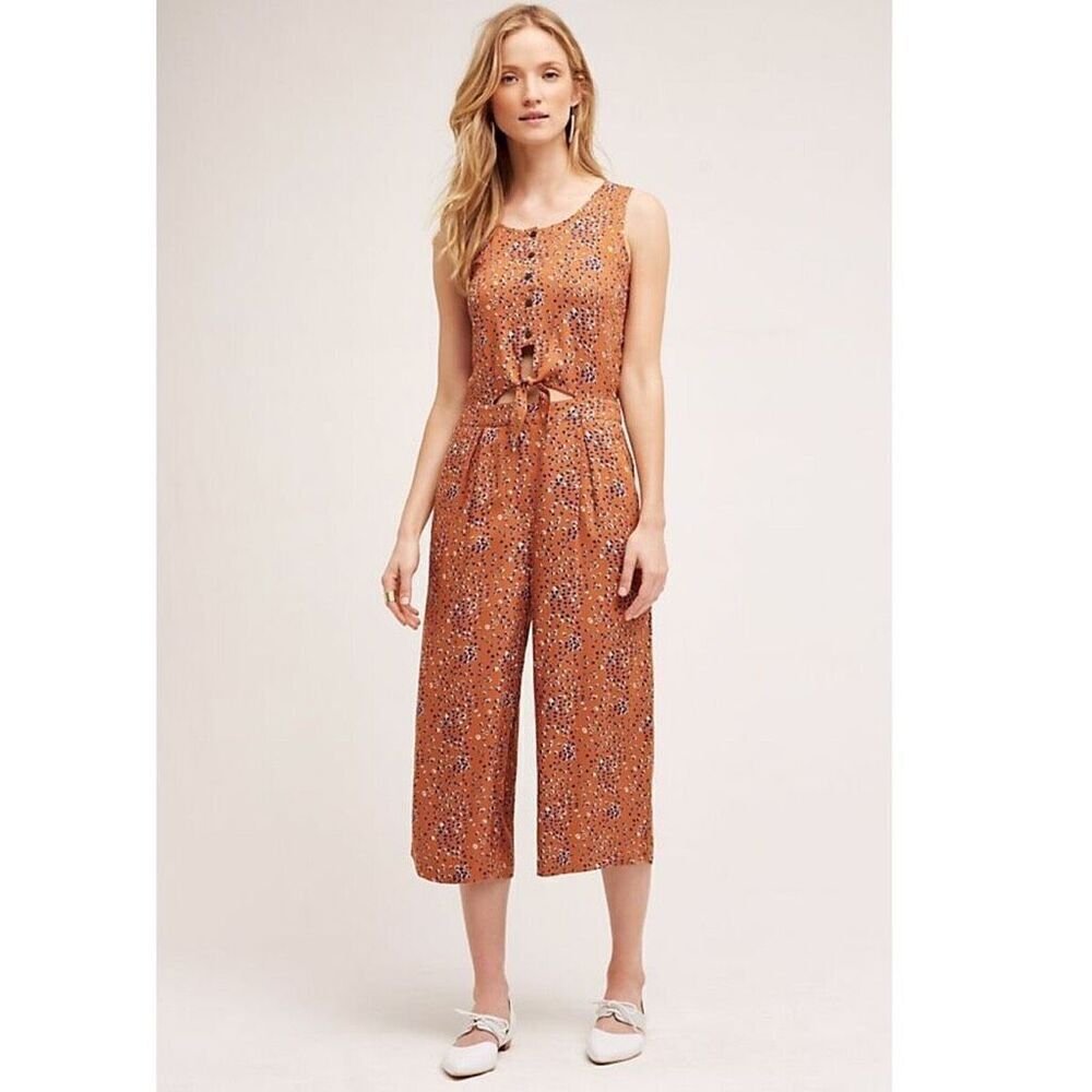 ✨Anthropologie Cartonnier Avila Patterned Cropped Wide Leg Jumpsuit XSmall✨